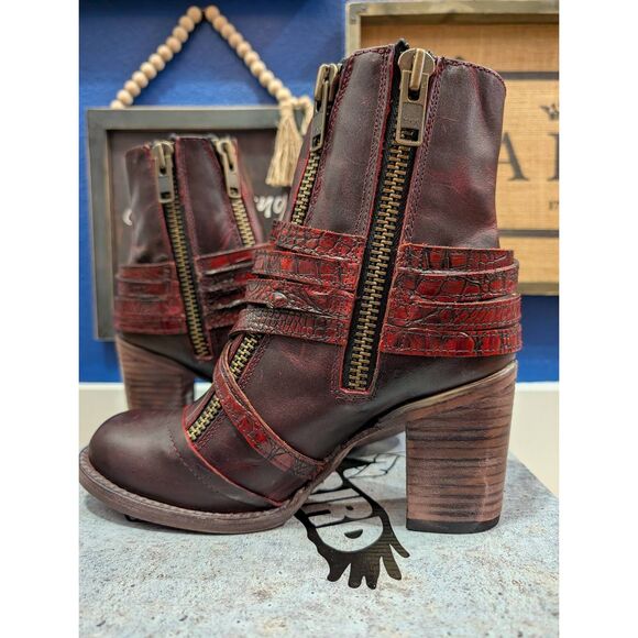 Freebird by Steven Balboa Ankle Booties Wine Zip Block Heel with Box Women's 9 - Picture 8 of 13